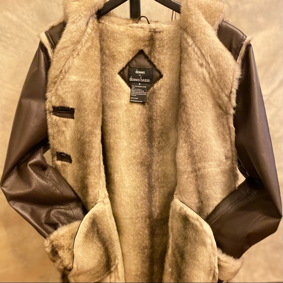 Dennis Basso Design Smooth Faux Fur & Brown Leather Coat. - Picture 2 of 11